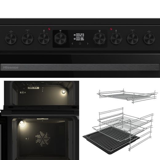 Hisense Hi6 Max HDCEC6C20B 60cm Wide Double Oven Electric Cooker with Ceramic Hob - Jet Black - Multiple shots