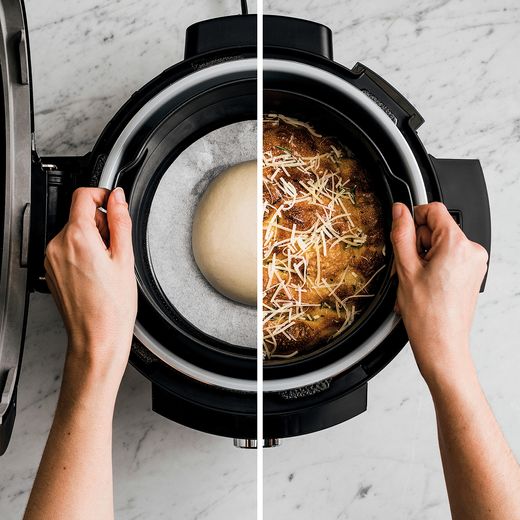 Ninja Foodi Max 15-in-1 SmartLid 7.5 Litre Multi Cooker - Stainless Steel / Black - Top shot of product before and after cooking