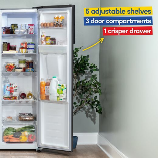 Russell Hobbs American Fridge Freezer - Black Steel - Annotation - Adjustable shelves