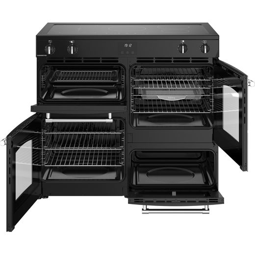Belling Farmhouse 100Ei 100cm Electric Range Cooker with Induction Hob - Black - Front with door open shot 