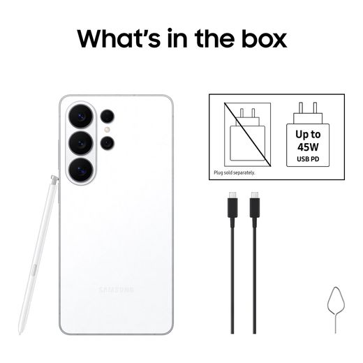 Samsung Galaxy S26 Ultra 256GB Smartphone in White - Annotation - Whats in the box shot