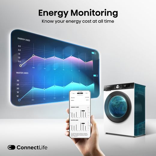 Hisense DH3S802BW3 Wifi Connected 7Kg Heat Pump Tumble Dryer - White - Annotation - Energy monitoring