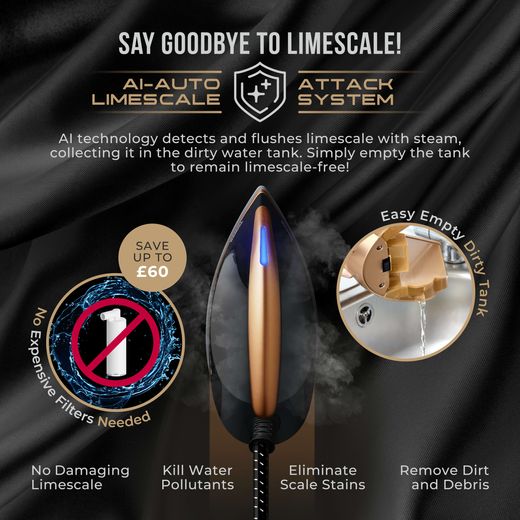 Tower PureSteam Infinity Xpress Steam Generator Iron - Black / Gold - Annotation - Limescale
