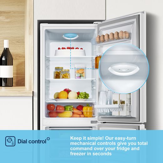 Fridgemaster MC50165E 143cm 60/40 Small Fridge Freezer - White - Annotation - Dial control shot