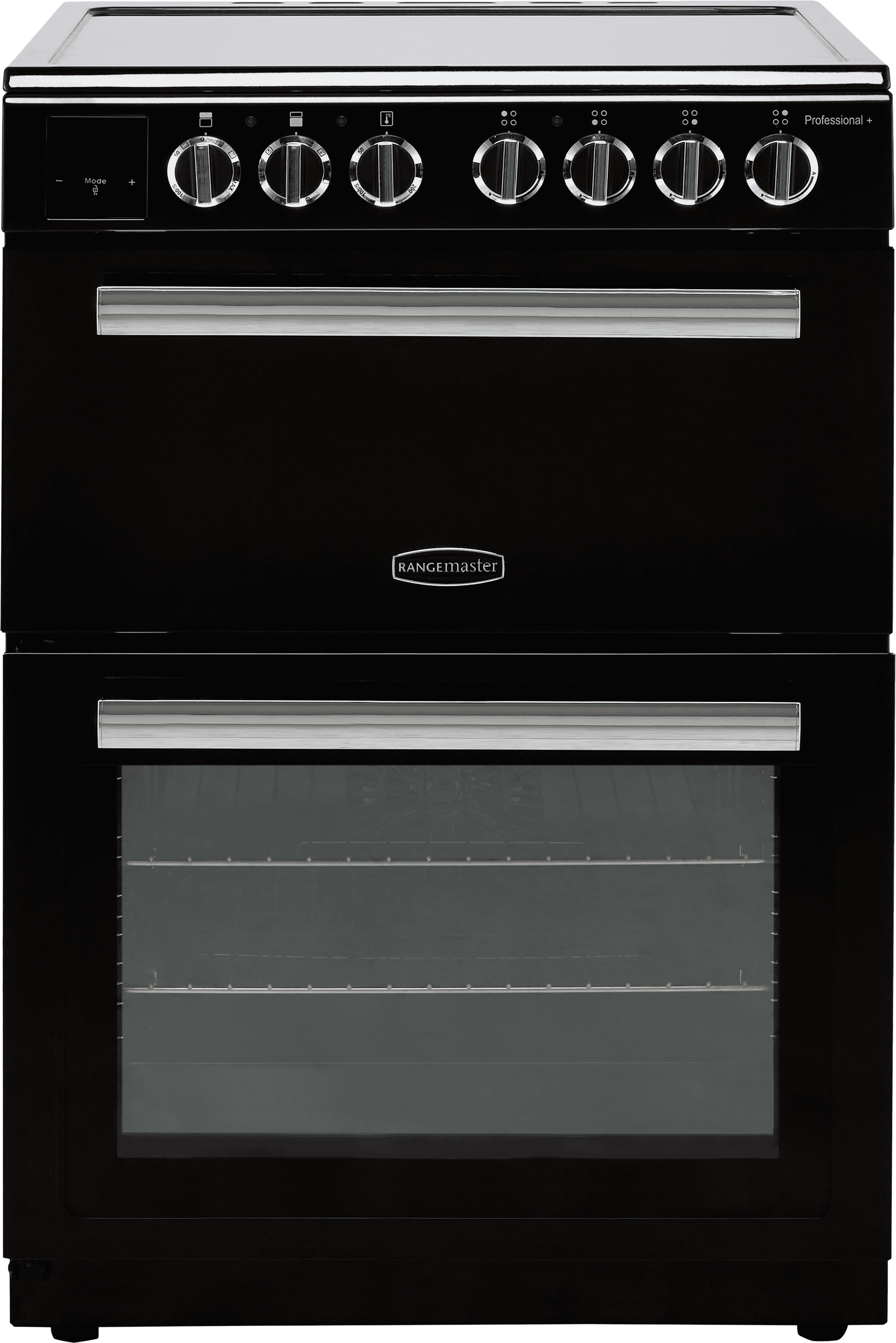 Rangemaster Professional Plus 60 PROPL60ECBL/C 60cm Electric Cooker with Ceramic Hob - Black / Chrome - A/A Rated, Black