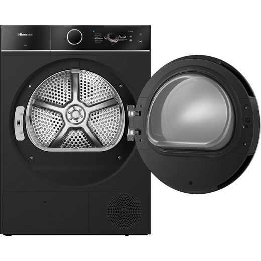 Hisense 3D Drying 7i Series DH7I108BBAB1 Wifi Connected Heat Pump Tumble Dryer - Black - Door open