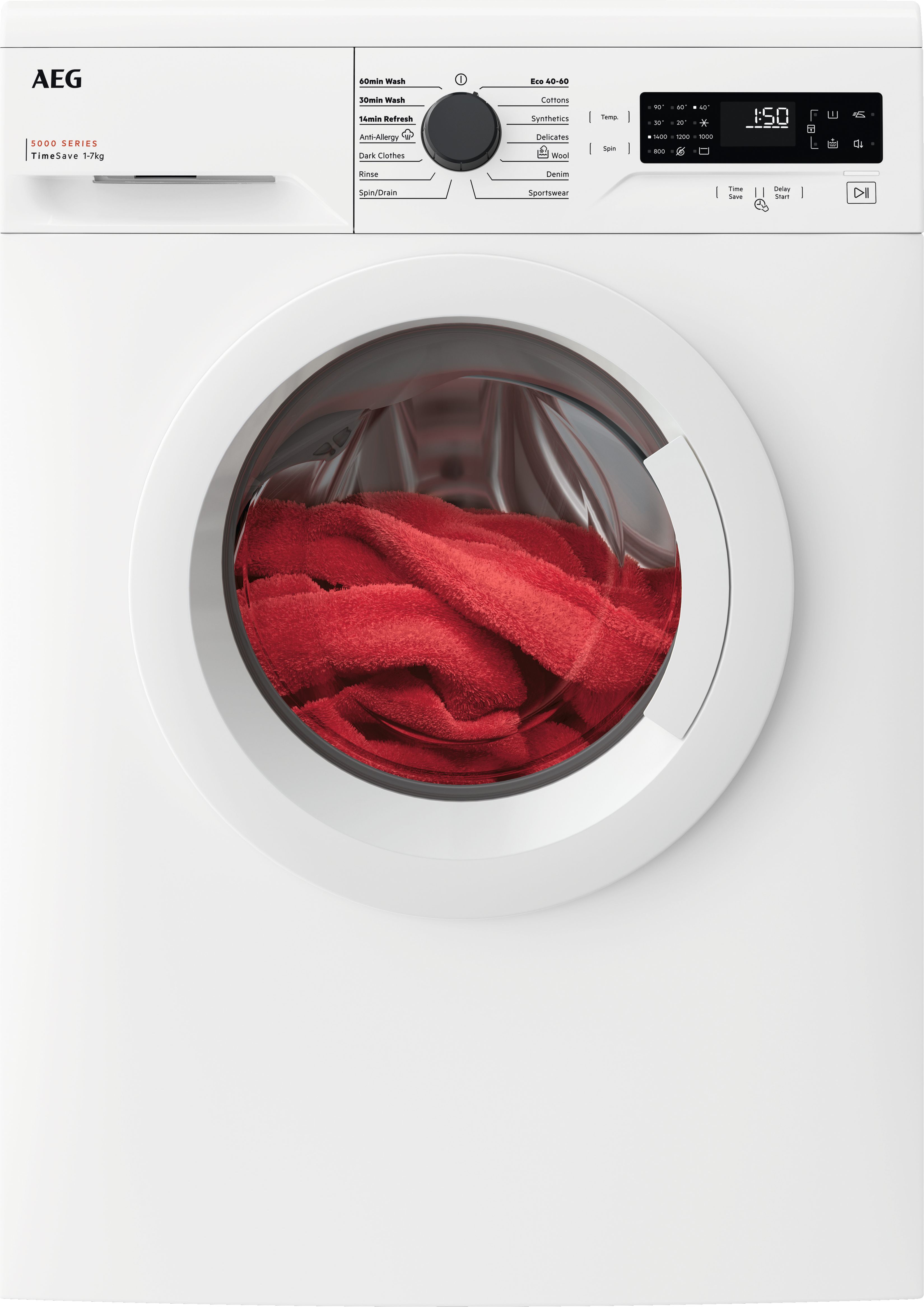 Image of AEG 5000 Series LFX50844B 8kg Washing Machine with 1400 rpm - White - C Rated, White