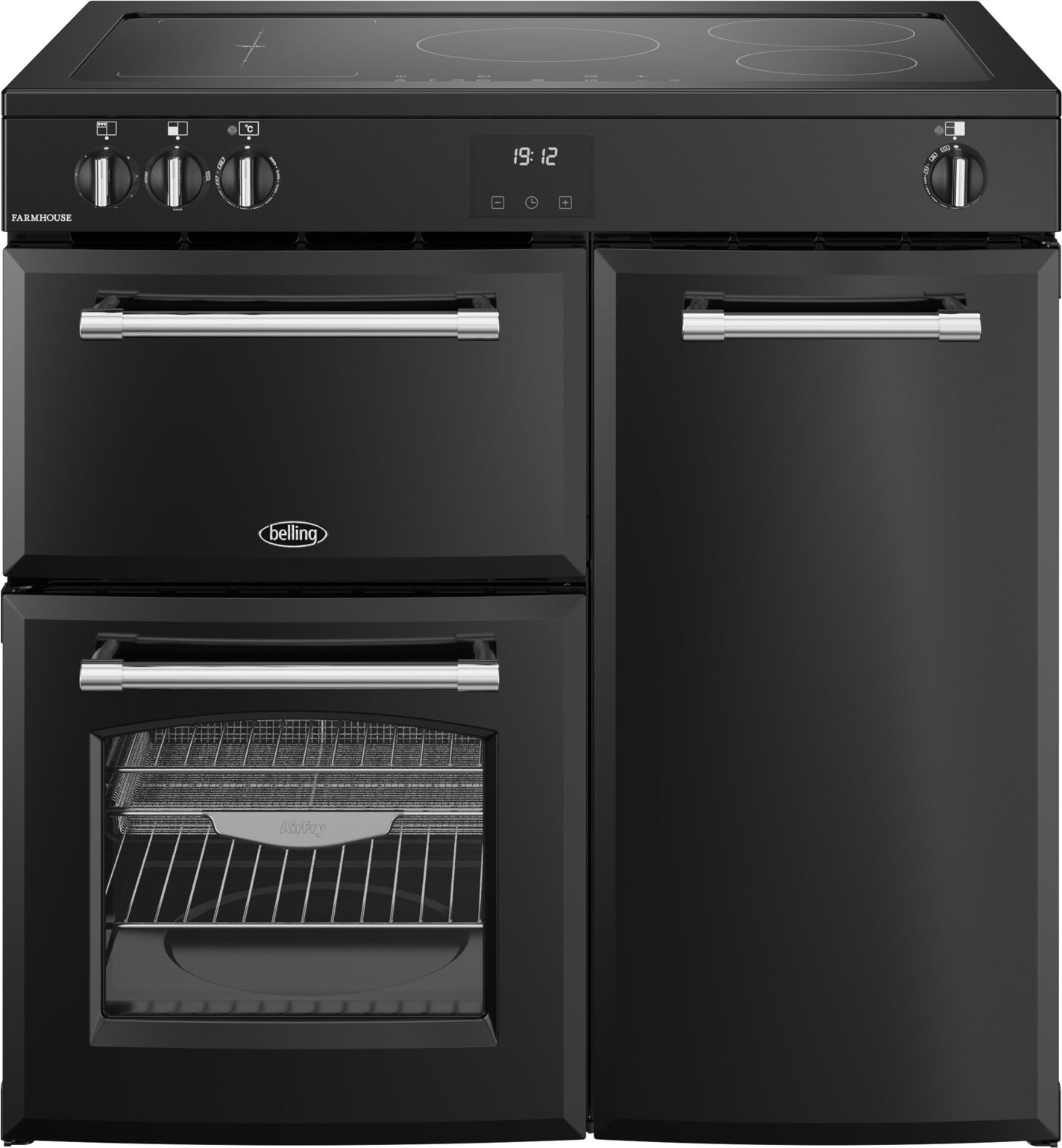 Image of Belling Farmhouse 90Ei 90cm wide Electric Range Cooker with Induction Hob - Black - A/A Rated, Black