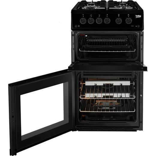 Beko Gas Cooker - Black - Front shot with open doors