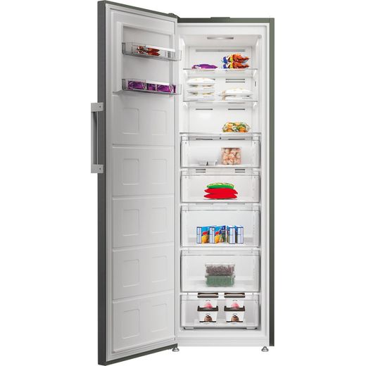 Hotpoint HPMFF 6312 XBR4UK 186cm Upright Freezer - Inox- front with door open shot 