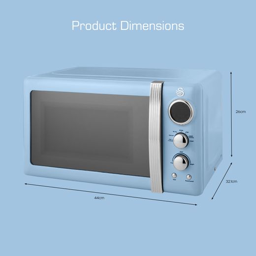 Swan Retro SM22030LBLN 20 Litre 26cm High, Freestanding Small Standard Microwave Oven - Blue - Annotation - Dimension shot