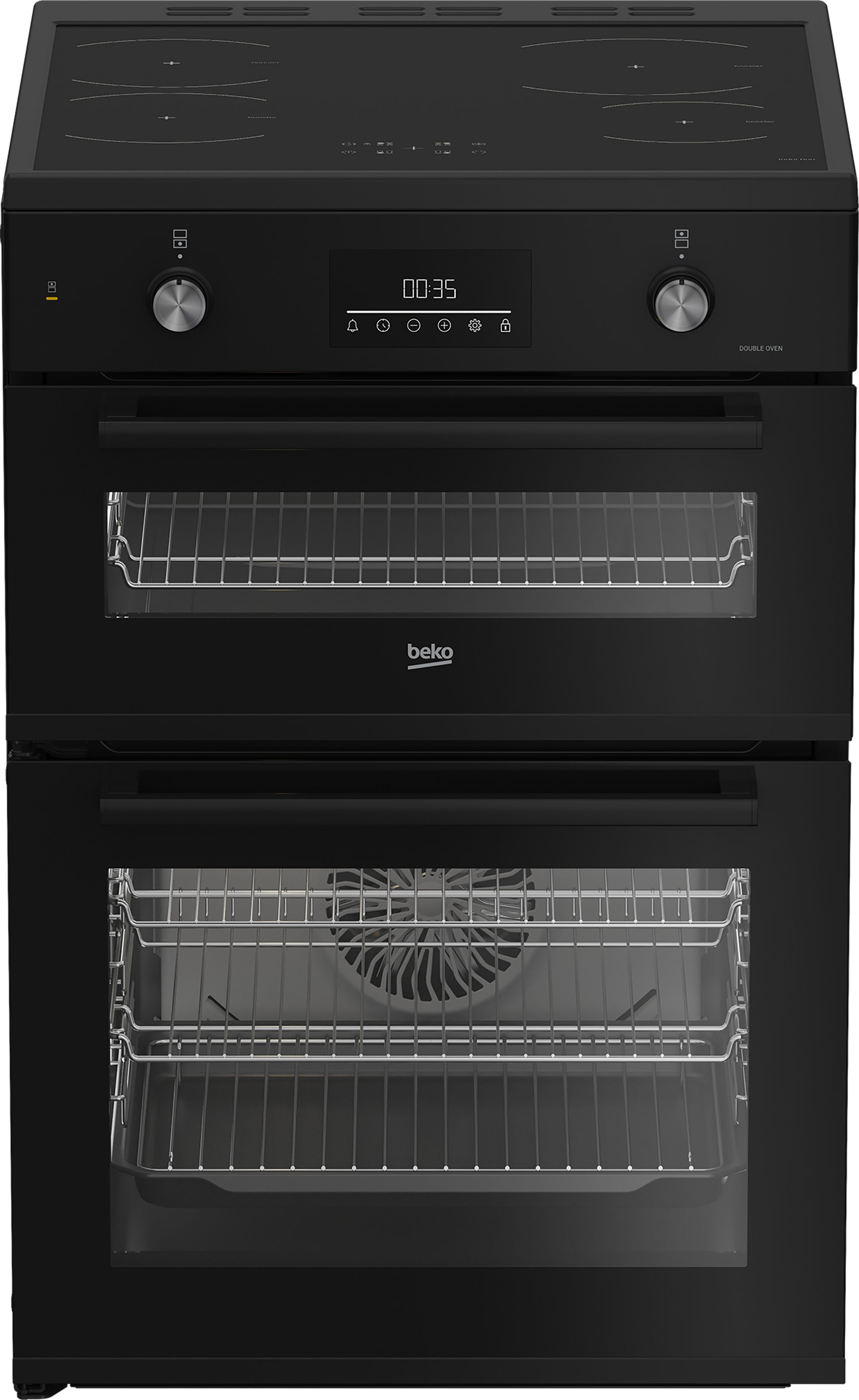 Image of Beko AeroPerfect™ FDI6731CK 60cm Wide Double Oven Electric Cooker with Induction Hob - Black - A/A Rated, Black