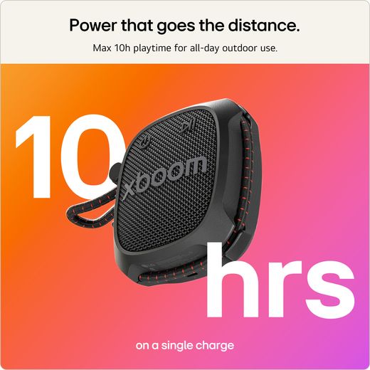 LG xboom Rock Wireless Speaker - TECHNO RED - Annotation - battery shot