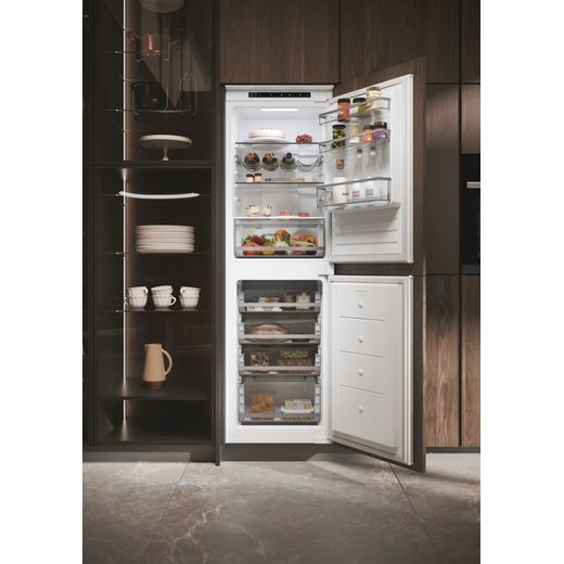 Haier Integrated Frost Free Fridge Freezer with Sliding Door Kit - White - Fridge open in kitchen shot