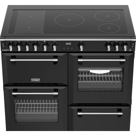 Stoves Richmond Deluxe 100Ei RTY 100cm Electric Range Cooker with Induction Hob - Black - High hob perspective shot