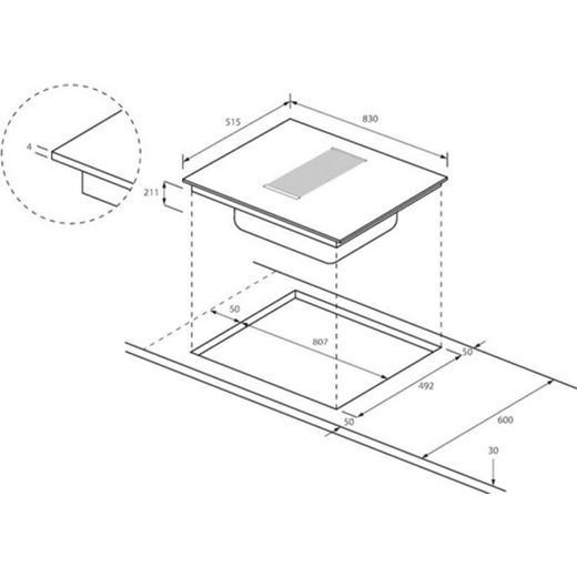 Haier I-Dual Series 6 HAIH8IFMCF 83cm Venting Induction Hob - Black - Annotation - Dimension shot
