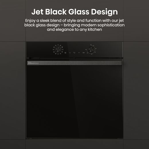 Hisense Hi2 BI622ABPGUK Built In Electric Single Oven - Jet Black - Annotation - Jet black glass design