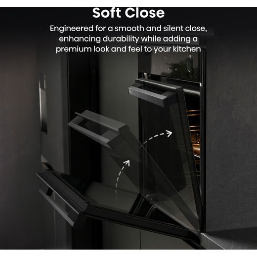 Hisense Hi6 BlackLine BSA66346PDBGUK Wifi Connected Built In Electric Single Oven with Pyrolytic Cleaning - Jet Black - Annotation - Soft close shot