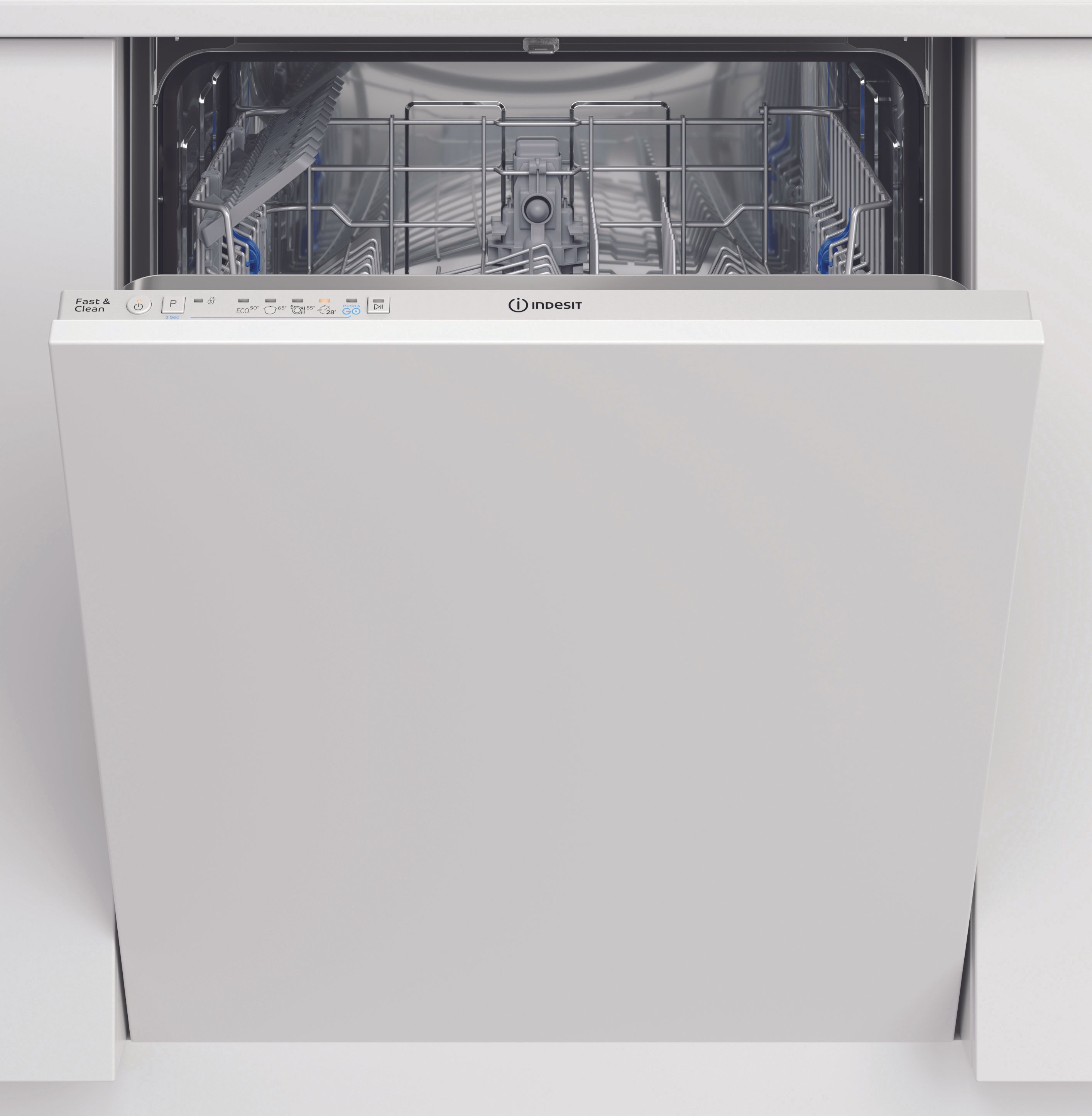Indesit DIE2B19UK Fully Integrated Standard Dishwasher - White Control Panel with Fixed Door Fixing Kit - F Rated, White