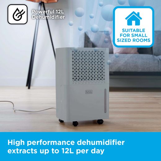 Black + Decker Dehumidifier - Grey - Annotation - 12l dehumidifier shot