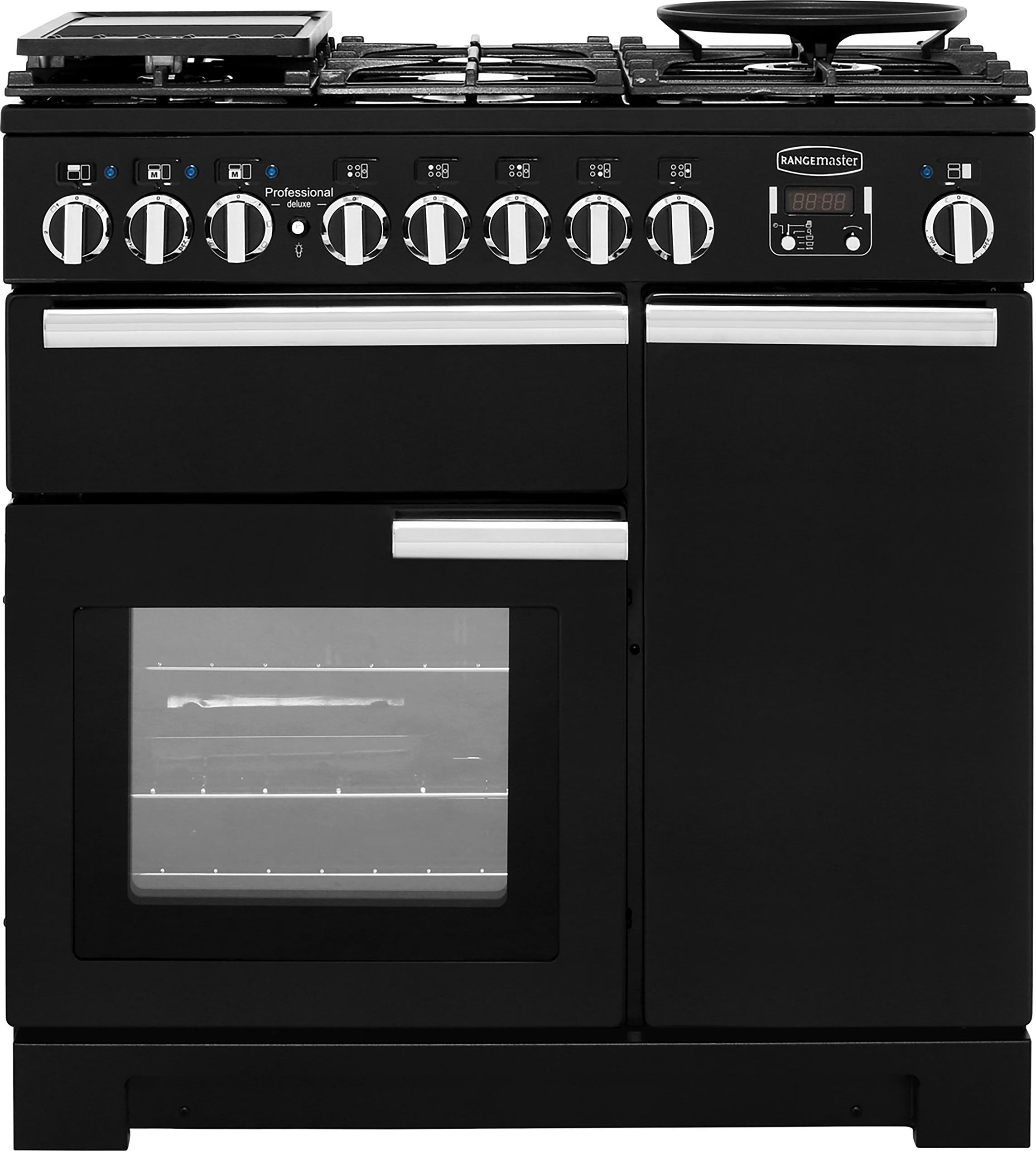 Rangemaster Professional Deluxe PDL90DFFGB/C 90cm Dual Fuel Range Cooker - Black - A/A Rated, Black