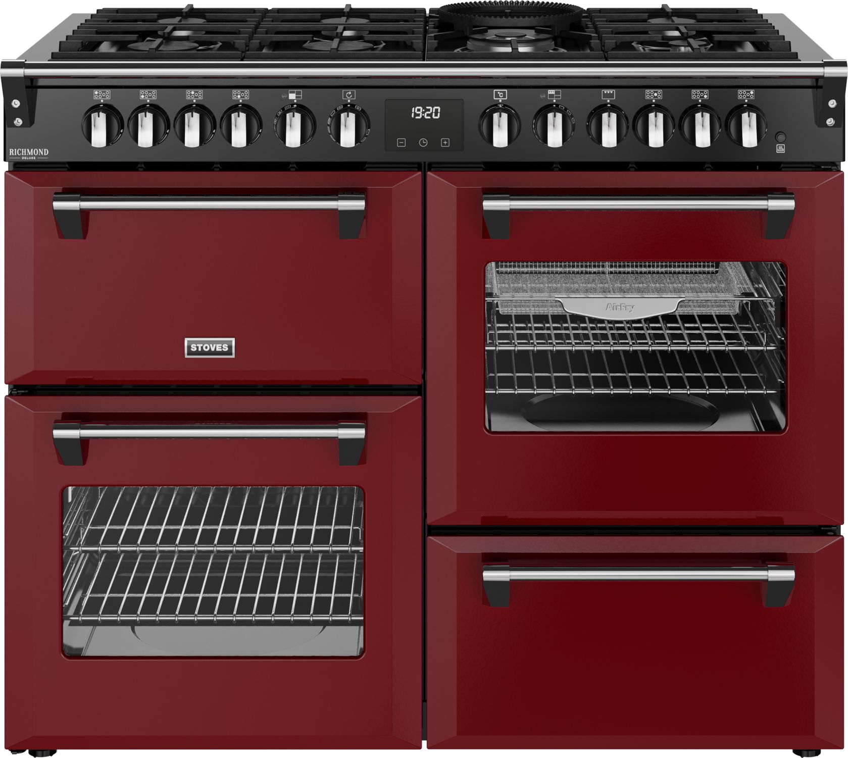 Stoves 110cm Dual Fuel Range Cooker - Gas Hob - 4 Ovens - Garnet Red