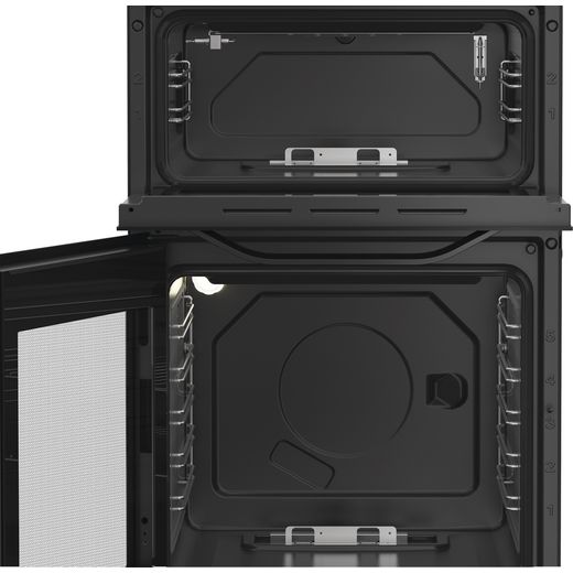Hotpoint HDG5GCB 50cm wide Double Oven Gas Cooker - Black - Door open