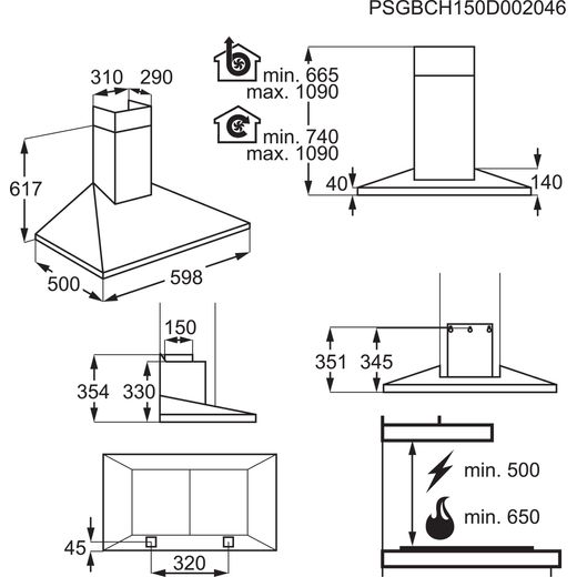 AEG DKB4650M 60 cm Chimney Cooker Hood - Stainless Steel - Annotation - Dimension shot