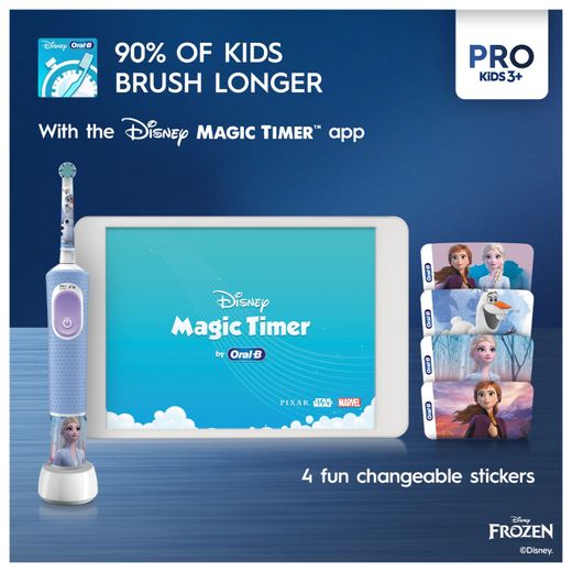 Oral B Vitality PRO Kids Giftset Frozen Electric Toothbrush - Blue - Annotation - 90% of kids brush longer