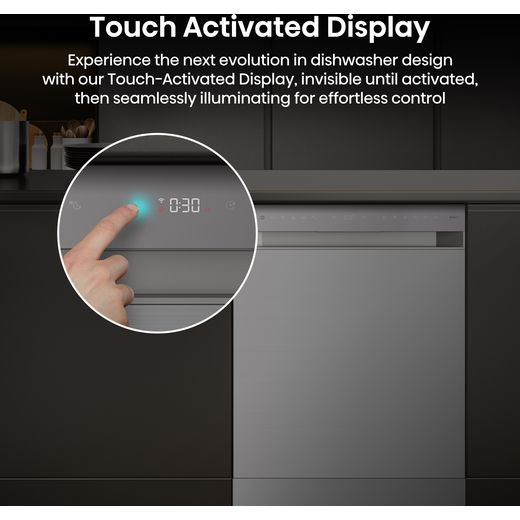 Hisense Auto Dose Standard Dishwasher - Stainless Steel - Annotation - Touch activated display