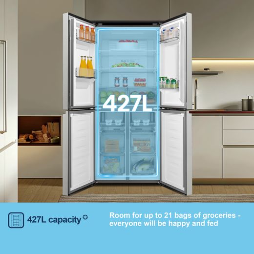 Fridgemaster American Cross Door American Fridge Freezer - Silver - Annotation - 427L cpacity