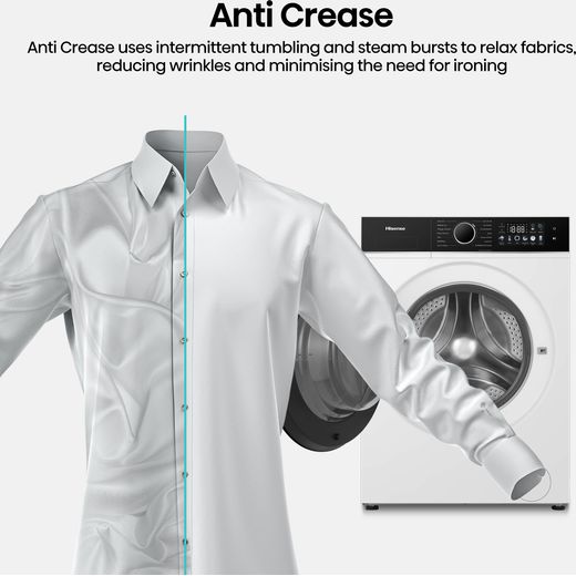 Hisense KitchenFit 3i Series WF3I9043BWFS2 9kg WiFi Connected Washing Machine with 1400 rpm - White - annotation - anti crease shot