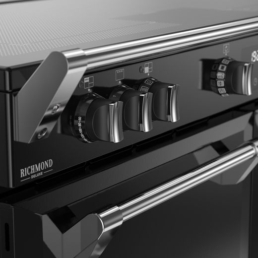 Stoves Richmond Deluxe 110Ei ZLS 110cm Electric Range Cooker with Induction Hob - Black - Close up handle shot 