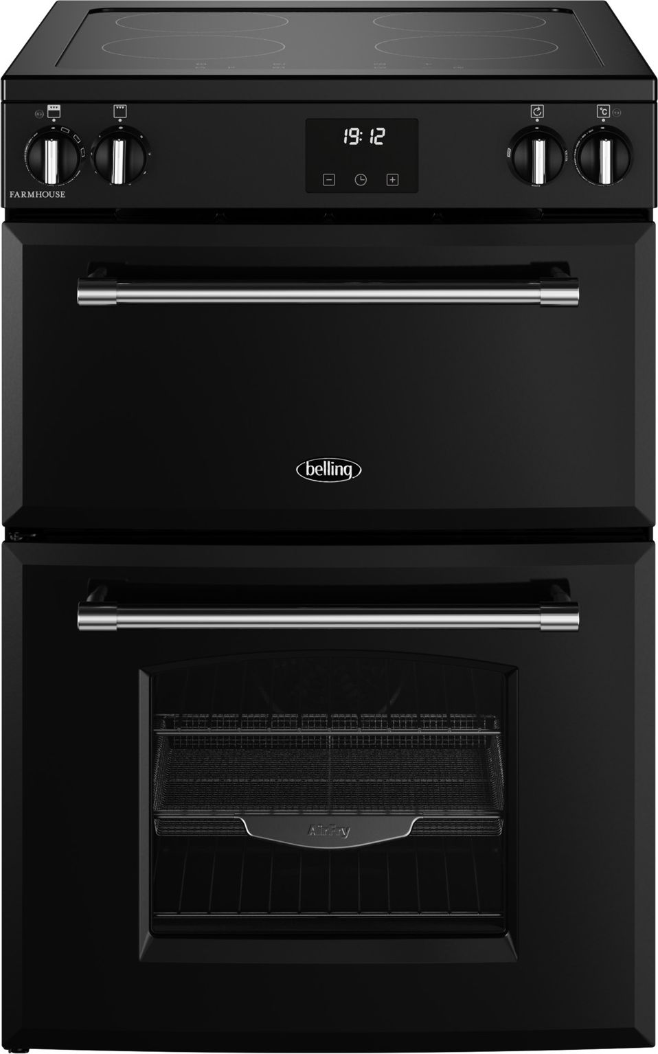 Image of Belling 60cm wide Double Oven Farmhouse 60Ei TCH Mini Range Electric Cooker with Induction Hob - Black - A/A Rated, Black