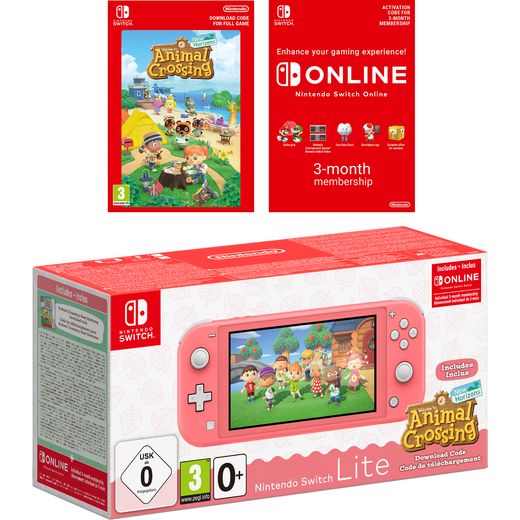 Nintendo Switch Lite with Animal Crossing Horizons (Digital Download) and 3 Months Nintendo Switch Online - Coral