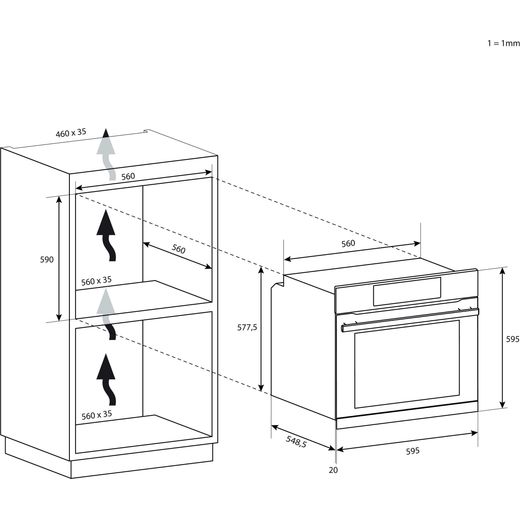 Candy F IDCP X200 Built In Electric Single Oven - Stainless Steel - Annotation - dimension shot 