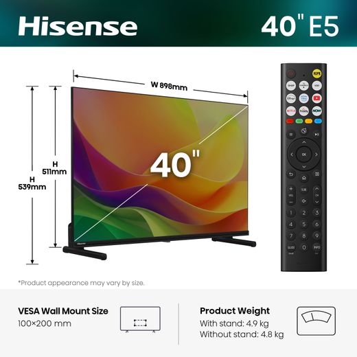Hisense 40" Full HD QLED Smart TV [2026] - Dimensions