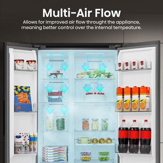 Hisense PureFlat American Fridge Freezer - Black Stainless Steel - Annotation - Multi-Air flow