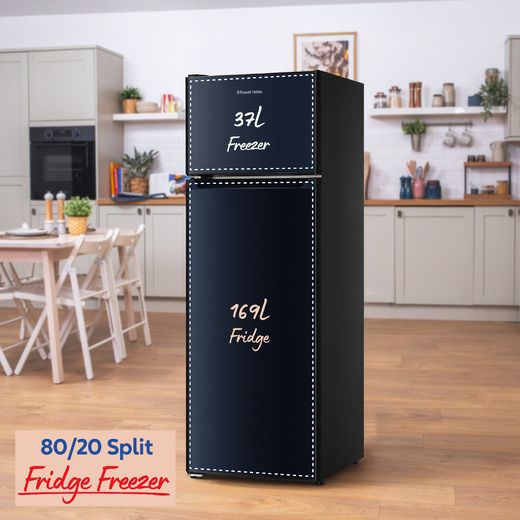 Russell Hobbs RH143TMFF542E1B 143cm 80/20 Small Fridge Freezer - Black - Annotation - 80/20 split shot