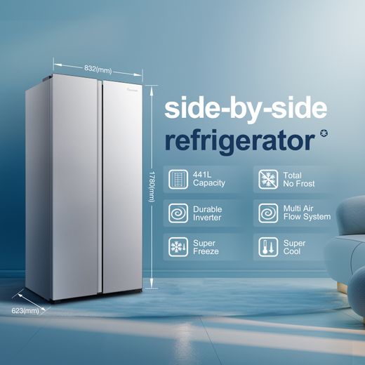 Fridgemaster American Fridge Freezer - Silver - Annotation - Features