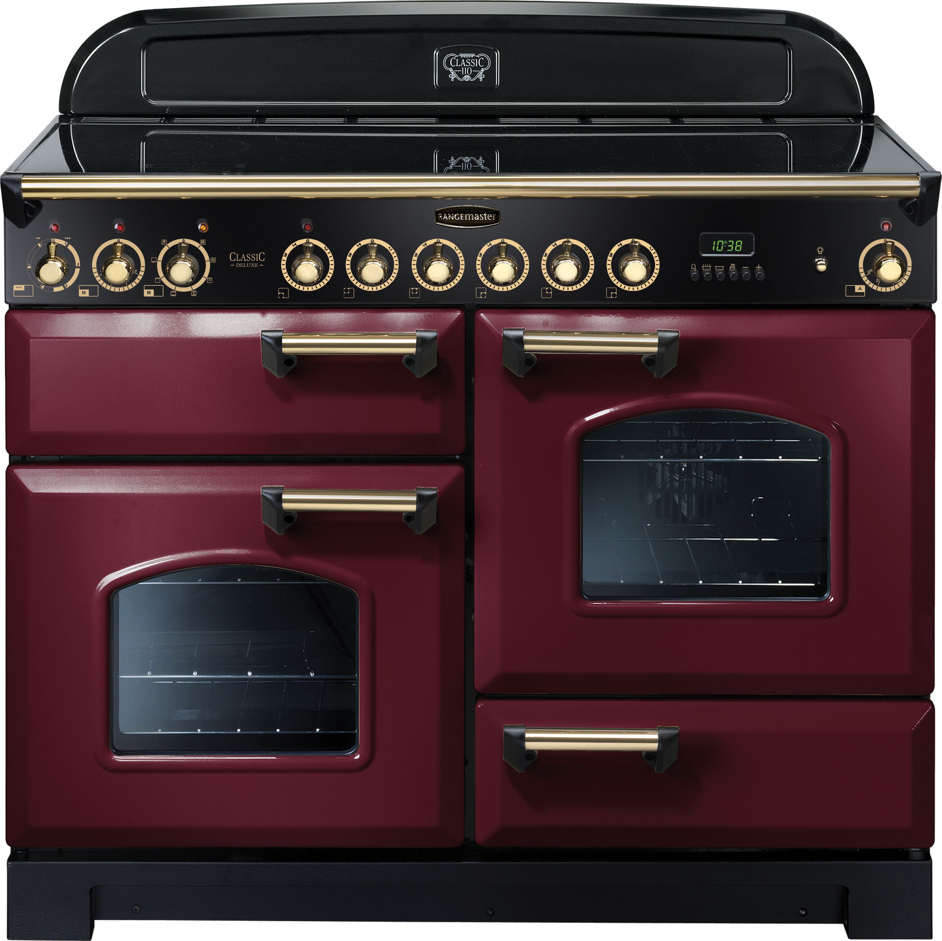 Rangemaster Classic Deluxe CDL110ECCY/B 110cm Electric Range Cooker with Ceramic Hob - Cranberry / Brass - A/A Rated, Red