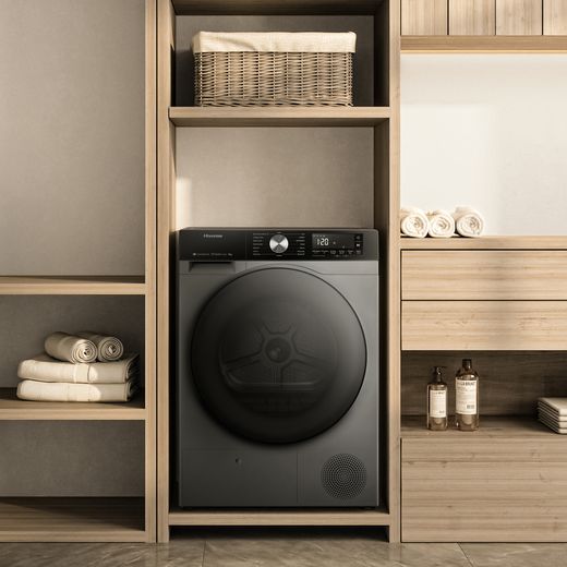 Hisense 3S Series DH3S802BT2 Wifi Connected Heat Pump Tumble Dryer - Titanium - Annotation - Tumble dryer in laundry room
