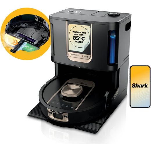 Shark PowerDetect ThermaCharged Robotic Vacuum Cleaner - Black - Annotation - Waashes mop with 85°C