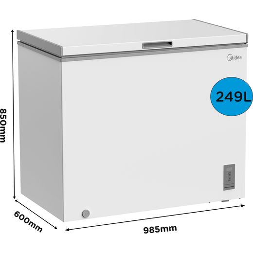 Midea MDRC345FZE01 Chest Freezer - White - Annotation - Dimensions shot 