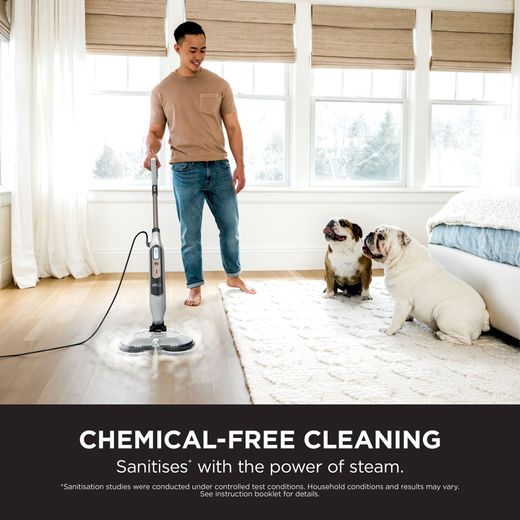 Shark S8201UK Steam Mop with up to 11.5 Minutes Run Time - White / Cloudy Blue - Annotation - Chemical free