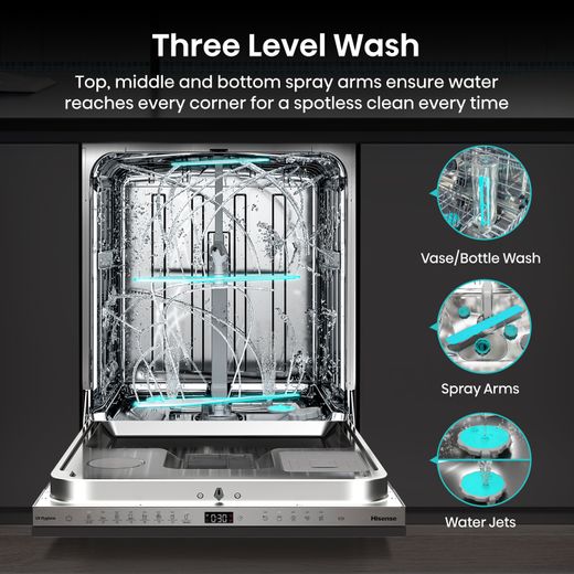 Hisense Integrated Standard Dishwasher - Black - Annotation - Three level wash