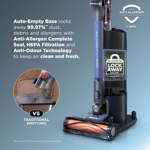 Shark PowerDetect Speed Clean and Empty Pet Pro Cordless Vacuum Cleaner with up to 60 Minutes Run Time - Ultramarine - Annotation - auto empty shot