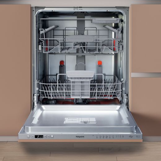 Hotpoint Fully Integrated Standard Dishwasher - Silver with Sliding Door Fixing Kit - Dishwasher with door open shot