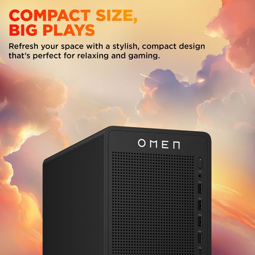 HP OMEN 16L TG03-0007na Gaming PC - NVIDIA® GeForce RTX™ 5060, AMD Ryzen™ 5, 1TB SSD - Black - Annotation - Compact size shot