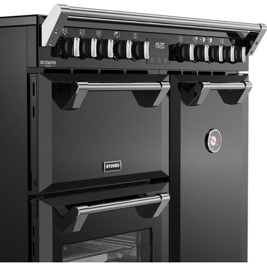 Stoves Richmond Deluxe 90Ei RTY 90cm Electric Range Cooker with Induction Hob - Black - Right close up perspective shot
